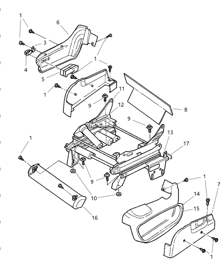 2000 Dodge Caravan Front Seat - Right And Left Adjusters, Side Shields And Attaching Parts Diagram 1 - Thumbnail
