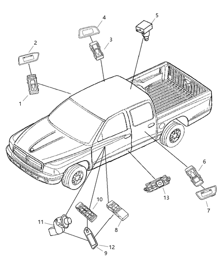 2005 Dodge Dakota Window Switch, Front Driver Side Diagram for 56049638AD