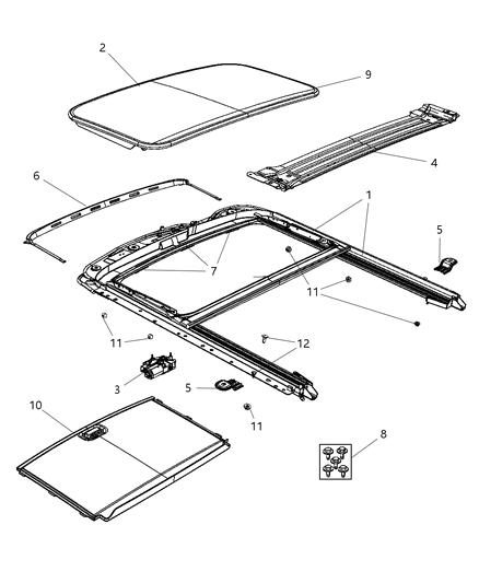 2013 Dodge Journey Sunroof Glass & Component Parts Diagram