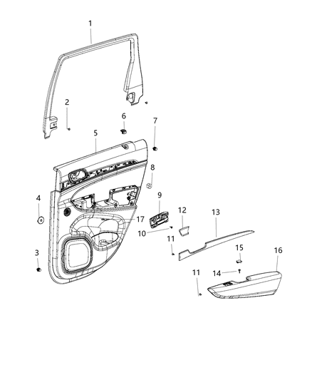 2017 Jeep Grand Cherokee Panel Assembly Rear Door Trim Diagram for 1UF922X9AC