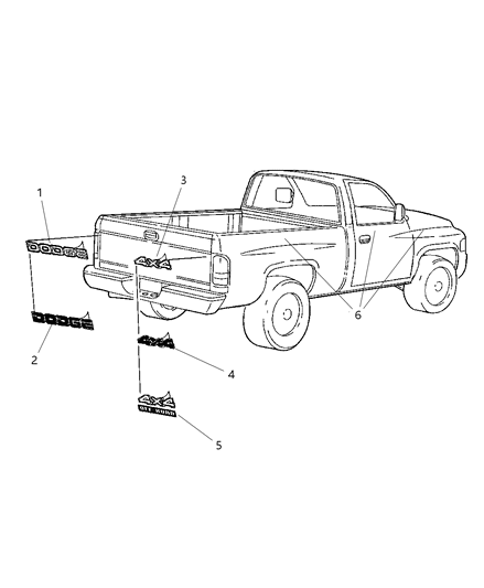 1999 Dodge Ram 2500 Regular Cab Tape Strips & Decals Diagram