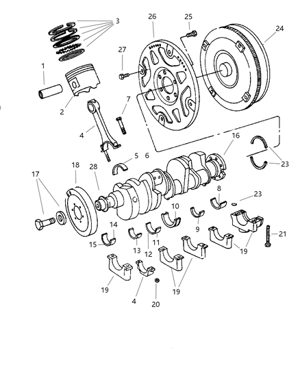 2000 Dodge Ram Van Crankshaft , Piston & Torque Converter Diagram 2 - Thumbnail
