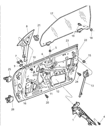 1997 Chrysler Sebring Lower Hinge, Front Diagram for 4658722AB