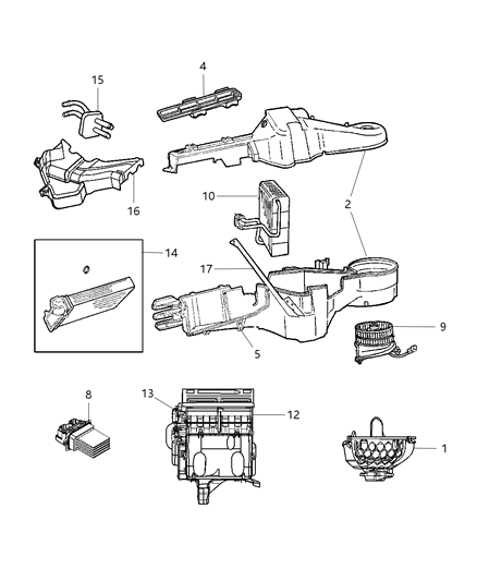 2001 Dodge Grand Caravan Evaporator A/C Includes: Insert, Sleeve, Liner And Grommet Diagram for 5019217AB
