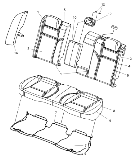 2006 Chrysler 300 Armrest Rear Seat Center Diagram for 1CE021D1AA