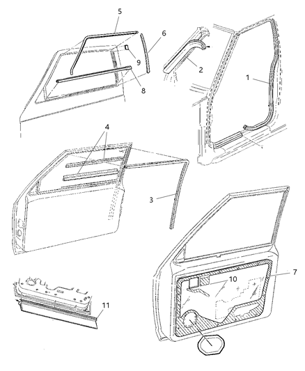 2001 Jeep Cherokee Weatherstrip Glass Channel Running Diagram for 55175352AD