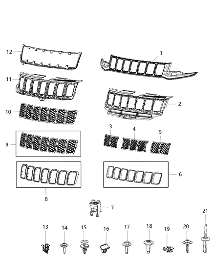 2021 Jeep Grand Cherokee Grille Surround, Front Diagram for 6JV48DX8AB