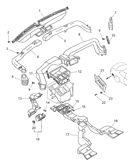 1999 Chrysler Sebring Coupe Defroster And Ventilation Duct And Nozzles Diagram