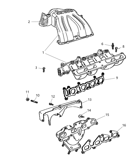 2003 Jeep Wrangler Intake & Exhaust Manifolds Diagram 1 - Thumbnail