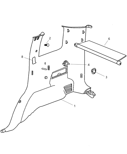 2003 Jeep Liberty Cargo Cover, Slate Gray, Rear Diagram for 5JM751DVAA