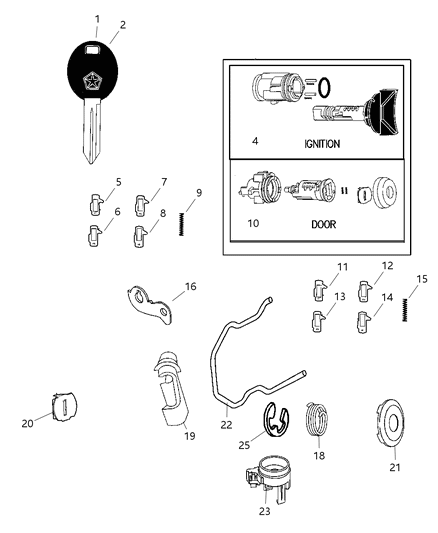 2004 Chrysler Pacifica Trim Ring Ignition Key Cylinder Diagram for UF21XDVAA