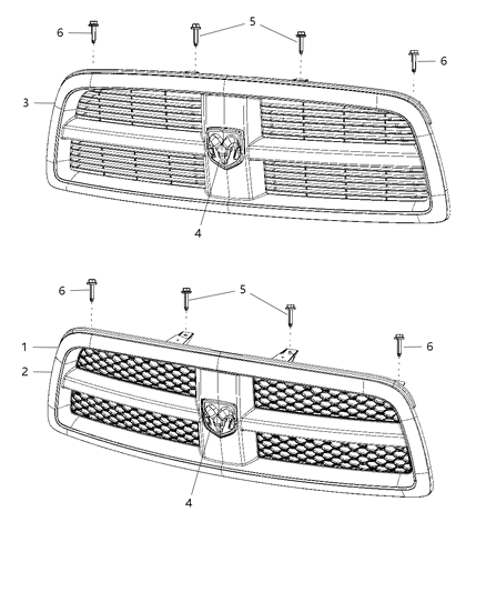 2010 Dodge Ram 1500 Grille Radiator Diagram for 1KX581XRAB