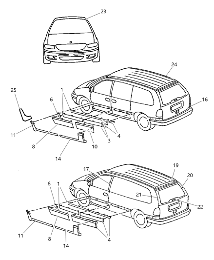 1998 Dodge Grand Caravan Moulding, Front Door Diagram for HR48SWP