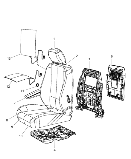 2011 Chrysler Town & Country Headrest, Black, Front Diagram for 1UR69BD1AA
