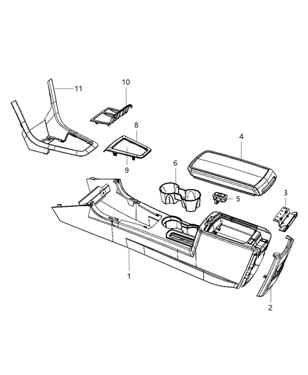 2009 Dodge Avenger Bin Floor Console Diagram for 1CW07DX9AB