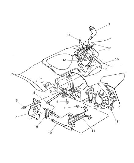 2002 Jeep Wrangler Gearshift Controls of Transfer Case Model Diagram