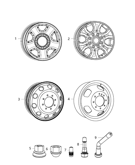 2015 Ram 3500 Cab Chassis Wheels & Hardware Diagram