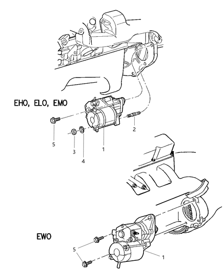 2000 Dodge Ram 2500 Regular Cab Starter & Mounting Diagram 1 - Thumbnail