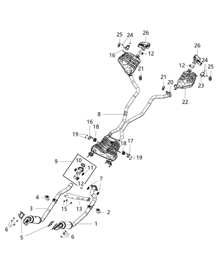 2017 Jeep Grand Cherokee Muffler & Pipe Diagram for 68276650AA