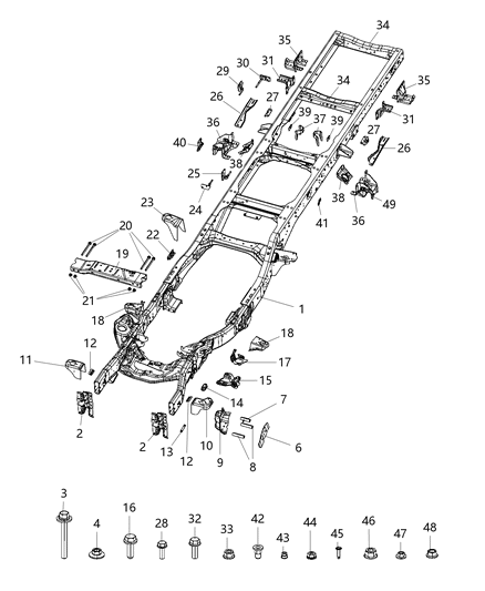 2020 Ram 3500 Cab Chassis Frame, Complete Diagram