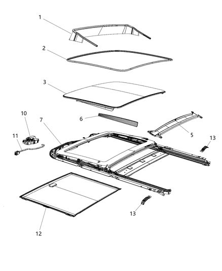 2011 Dodge Durango Sunroof Glass And Related Parts Diagram