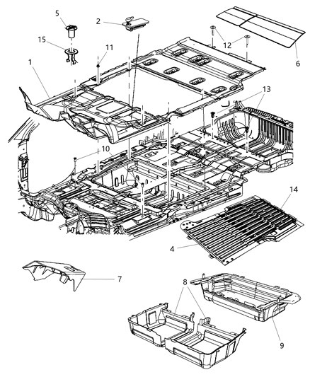 2009 Dodge Grand Caravan Locator Floor Carpet To Attach Escutcheon Diagram for 5028576AA