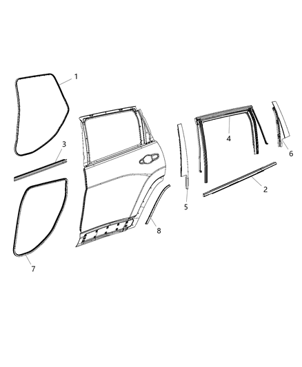 2020 Jeep Cherokee Belt Molding, Rear Outer Passenger Side Diagram for 68442238AA