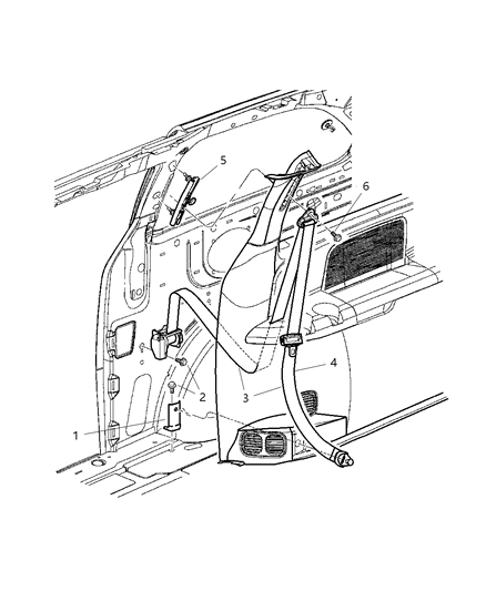 2003 Dodge Caravan Lap & Shoulder Belt, Sandstone, Rear Center Passenger Side Diagram for SL66XT5AA