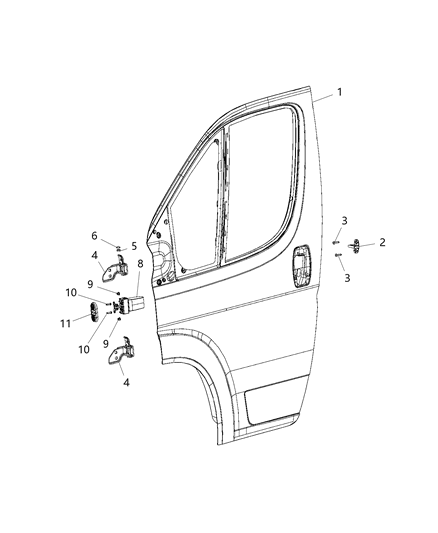 2018 Ram ProMaster 2500 Front Door, Shell & Hinges Diagram