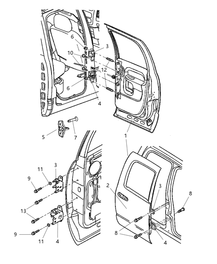2008 Dodge Ram 3500 Upper Hinge, Rear Driver Side Diagram for 55276107AB
