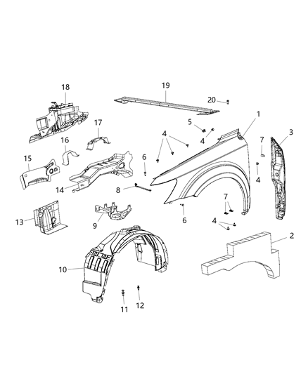 2009 Dodge Journey Silencer Fender To Hinge Pillar Diagram for 5178088AA