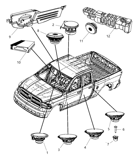 2010 Dodge Ram 3500 Speaker 2.5" Headliner Diagram for 5064360AB