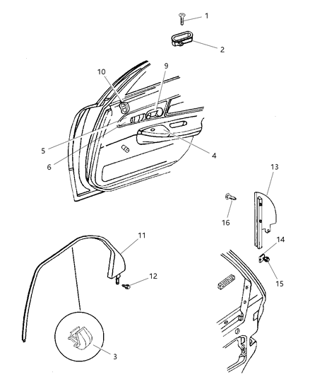 1997 Dodge Intrepid Door, Rear Remote Control, Bezels & Mouldings Diagram