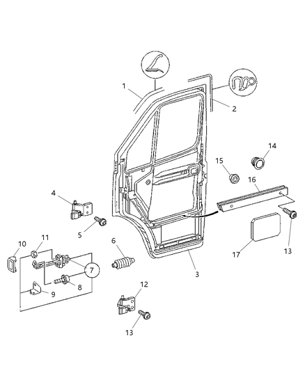 2002 Dodge Sprinter 2500 Upper Hinge, Front Passenger Side Diagram for 5104324AA