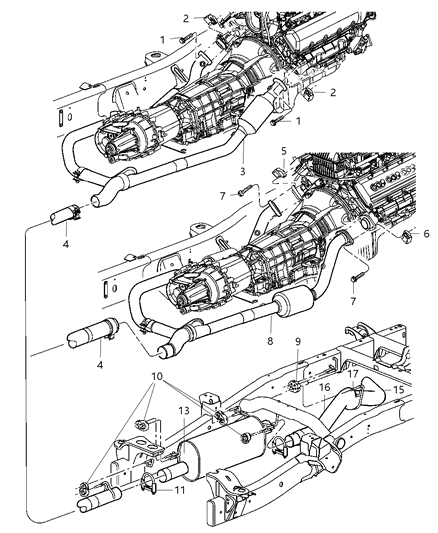 2006 Dodge Ram 1500 Converter & Pipe Nut Diagram for 55366000AA