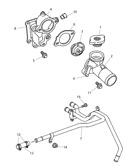 1999 Chrysler Sebring Coupe Thermostat & Related Parts Diagram 1 - Thumbnail