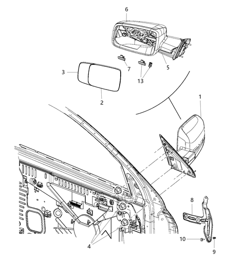 2016 Ram 1500 Mirror Outside Rearview Diagram for 68285867AB