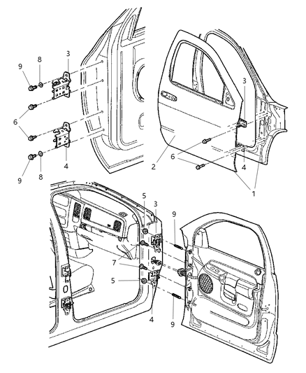 2007 Dodge Ram 3500 Cab Chassis Door, Front Shell & Hinges Diagram