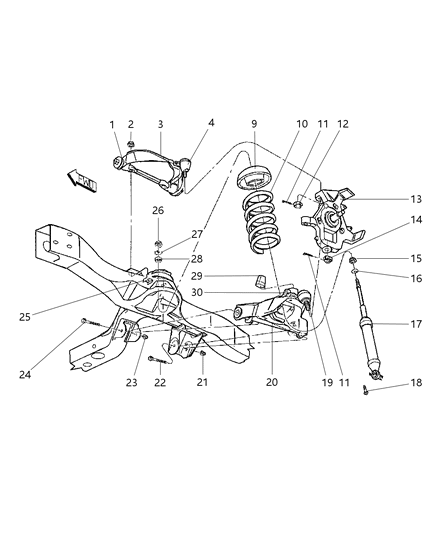 2001 Dodge Dakota Shock Absorber, Front Diagram for 5011245AC