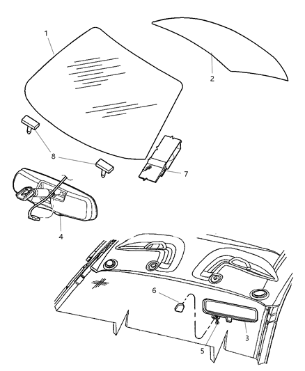2000 Dodge Neon Windshield, Front Diagram for 5014559AD