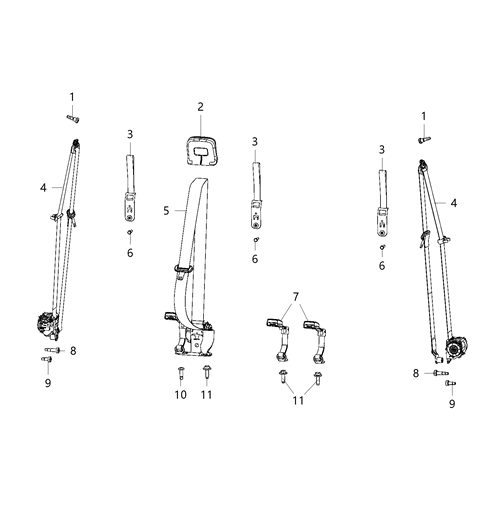 2020 Ram 1500 New Style Seat Belts, Second Row Diagram