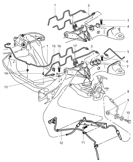 2000 Dodge Durango Lines & Hoses, Front Diagram 1 - Thumbnail