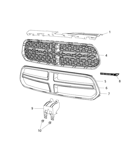 2016 Dodge Durango Grille, Front Upper Diagram for 5113713AB