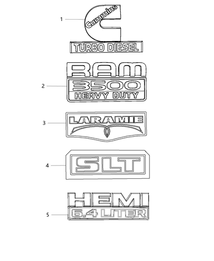 2016 Ram 3500 Cab Chassis Nameplates - Emblem & Medallions Diagram