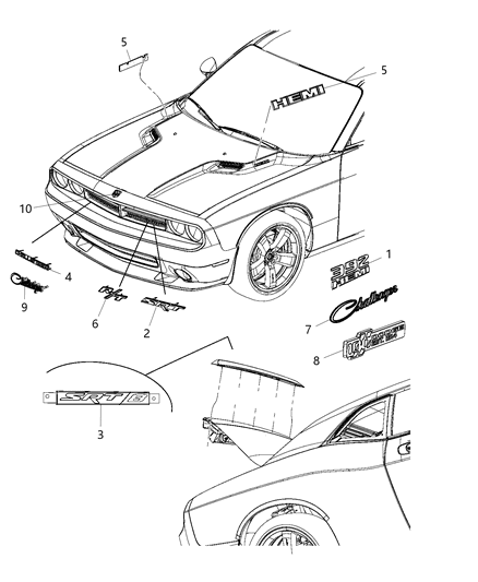 2014 Dodge Challenger Nameplate, Front Diagram for 68051383AA
