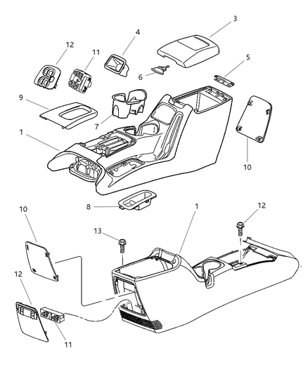 2003 Jeep Liberty Console Base Diagram for WD581DVAB