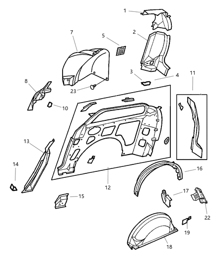 2001 Dodge Caravan Quarter Panel With Sliding Door Inner Panel Parts Diagram