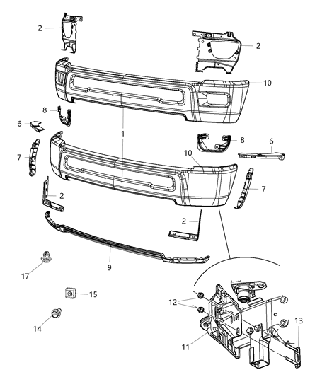 2014 Ram 3500 Cab Chassis Bumper, Front Diagram