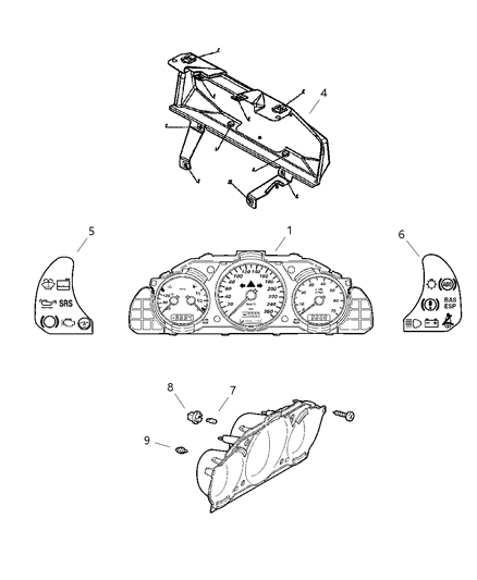 2004 Chrysler Crossfire Cluster Instrument Panel Diagram for 5097424AA