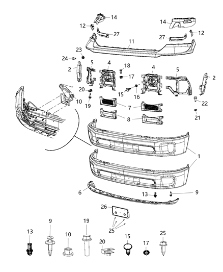 2019 Ram 1500 Classic Bumper, Front Diagram